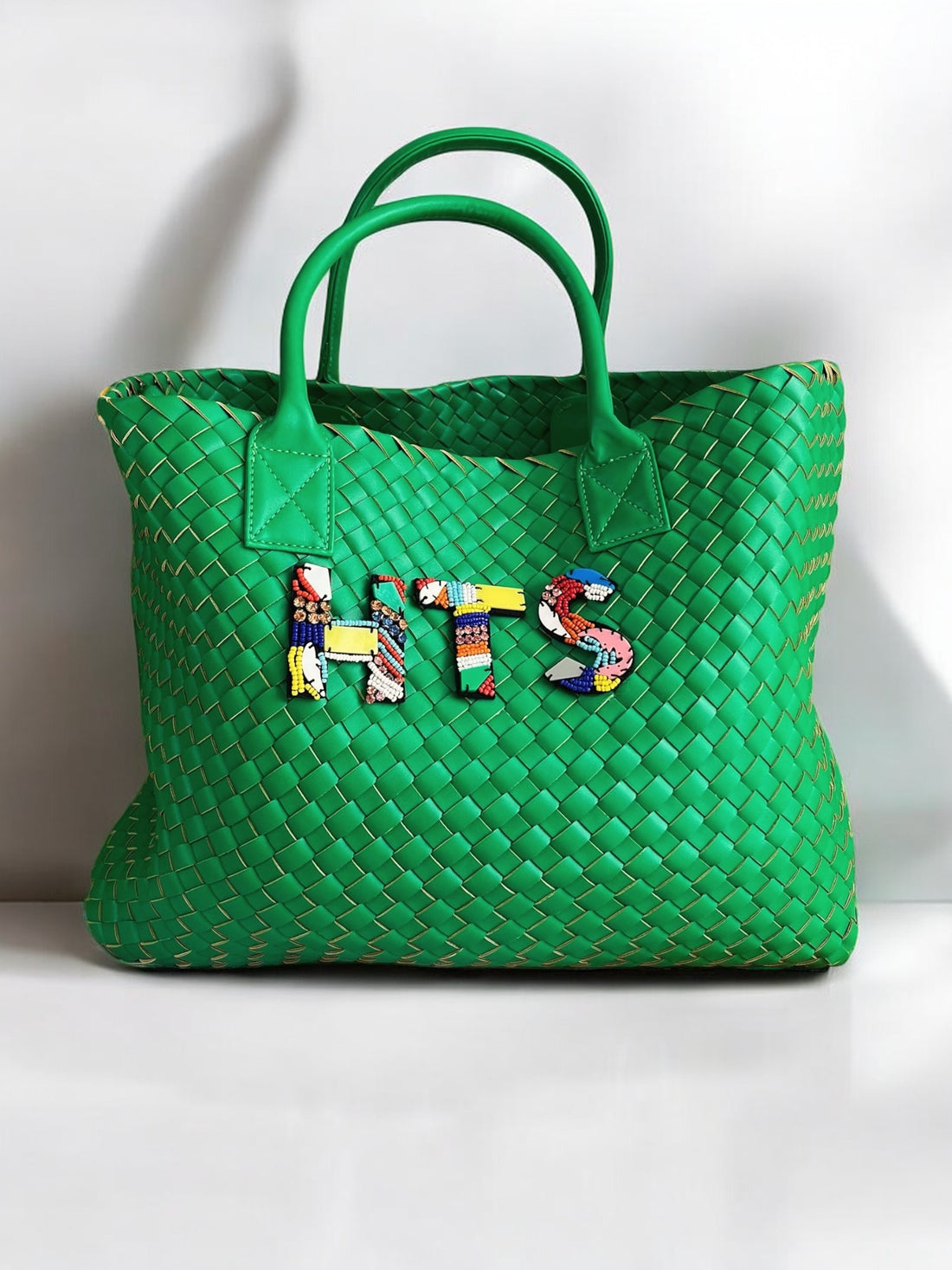 GREEN WOVEN SHOPPER BAG