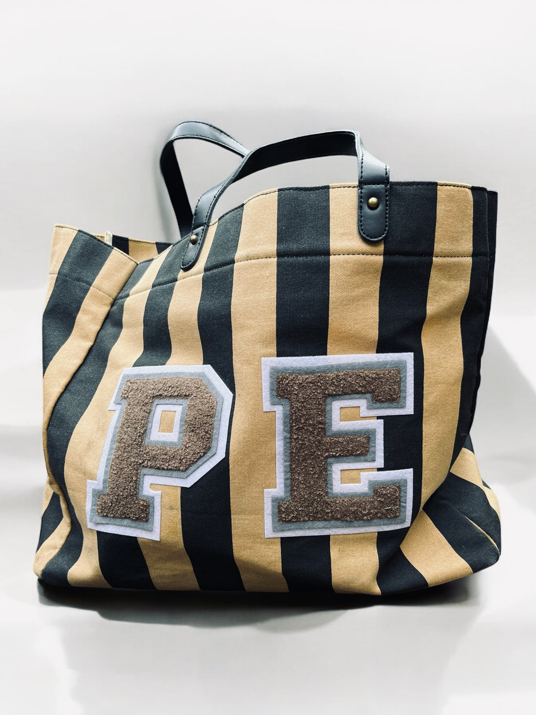 Black striped canvas shopper