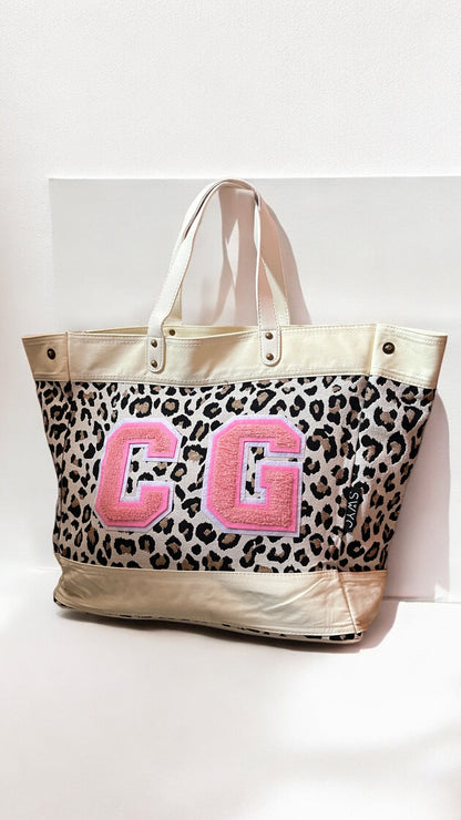 Cream leopard print market shopper bag