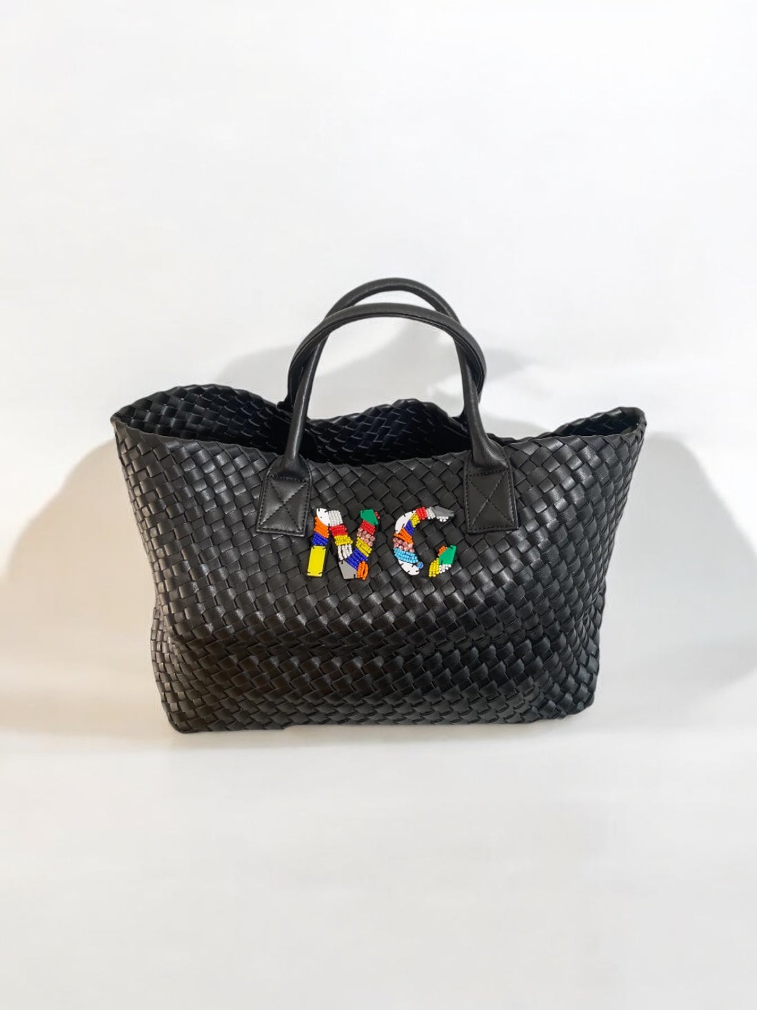 BLACK WOVEN SHOPPER BAG