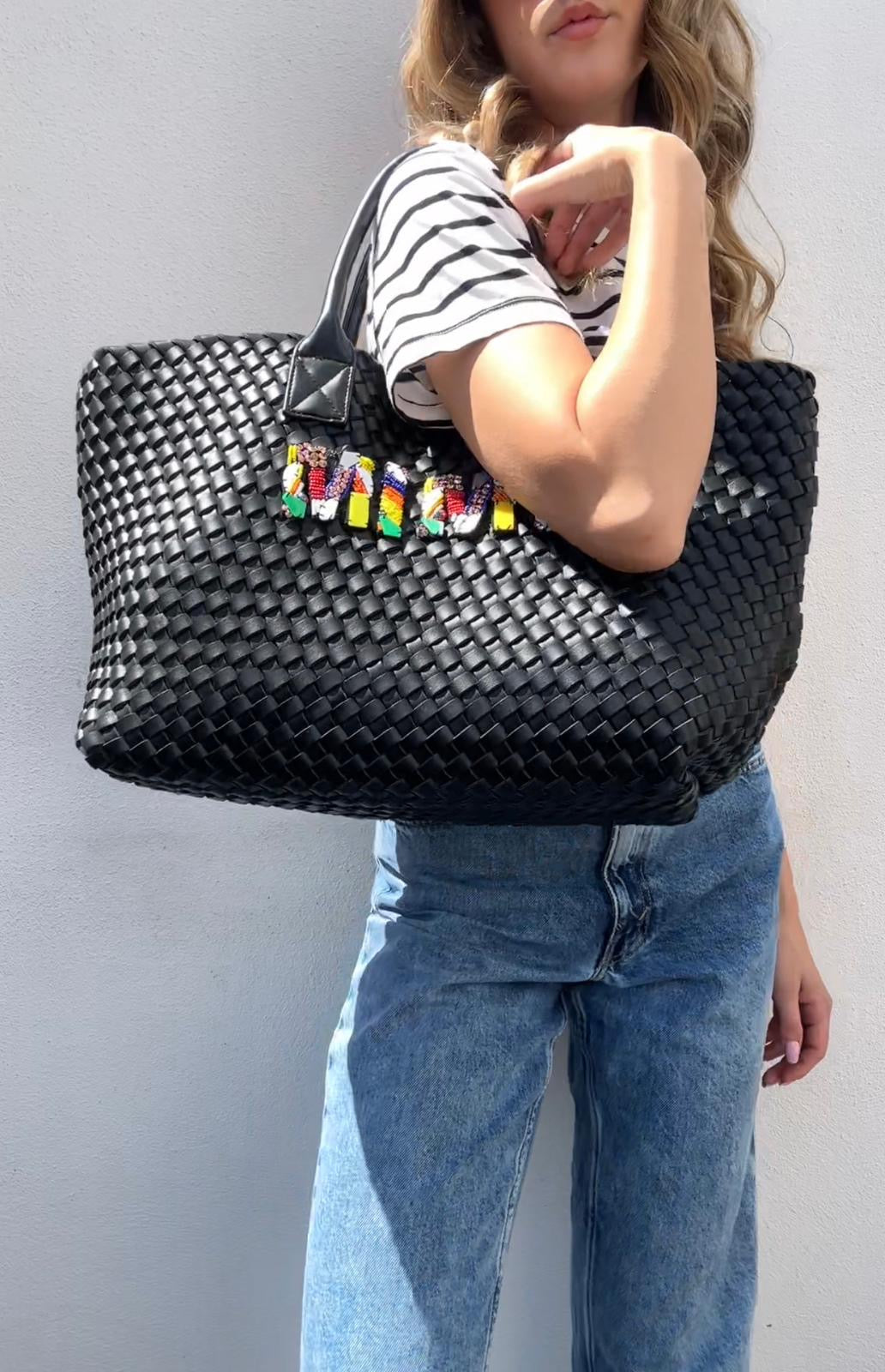 BLACK WOVEN SHOPPER BAG