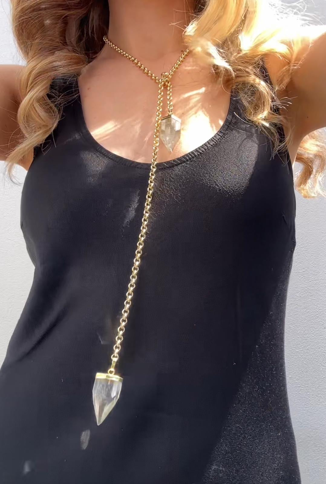 Crystal quartz knot statement necklace