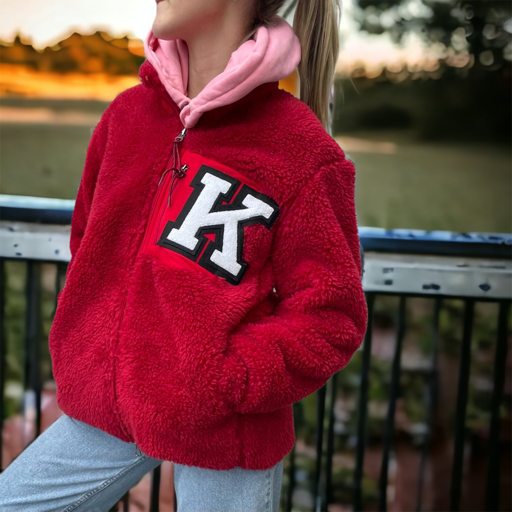 Adults personalised fleece jacket RED