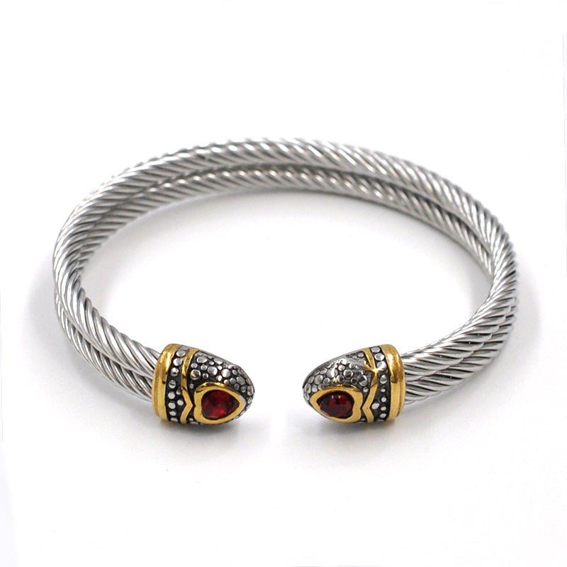 SILVER TWISTED BANGLE - RED STONE