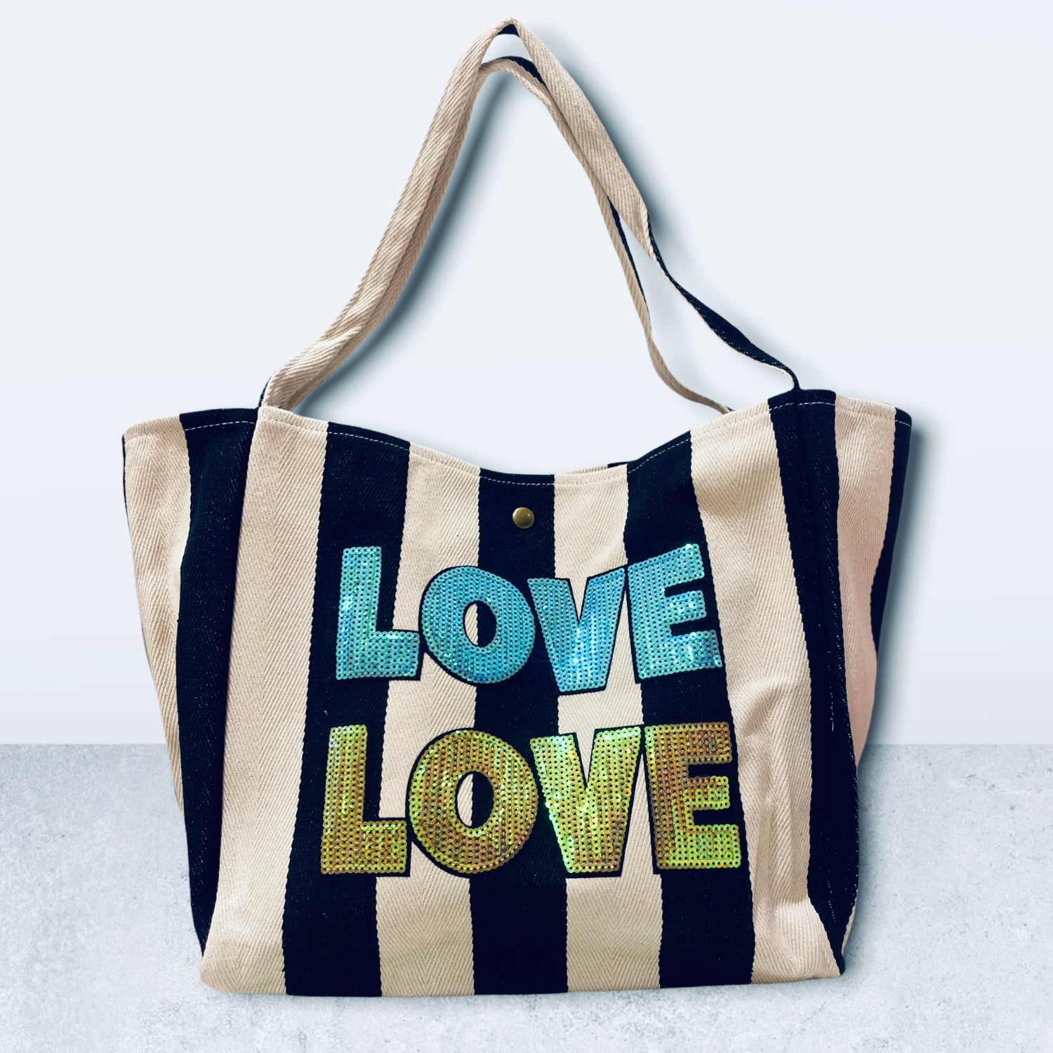LOVE LOVE sequin bag - black stripe