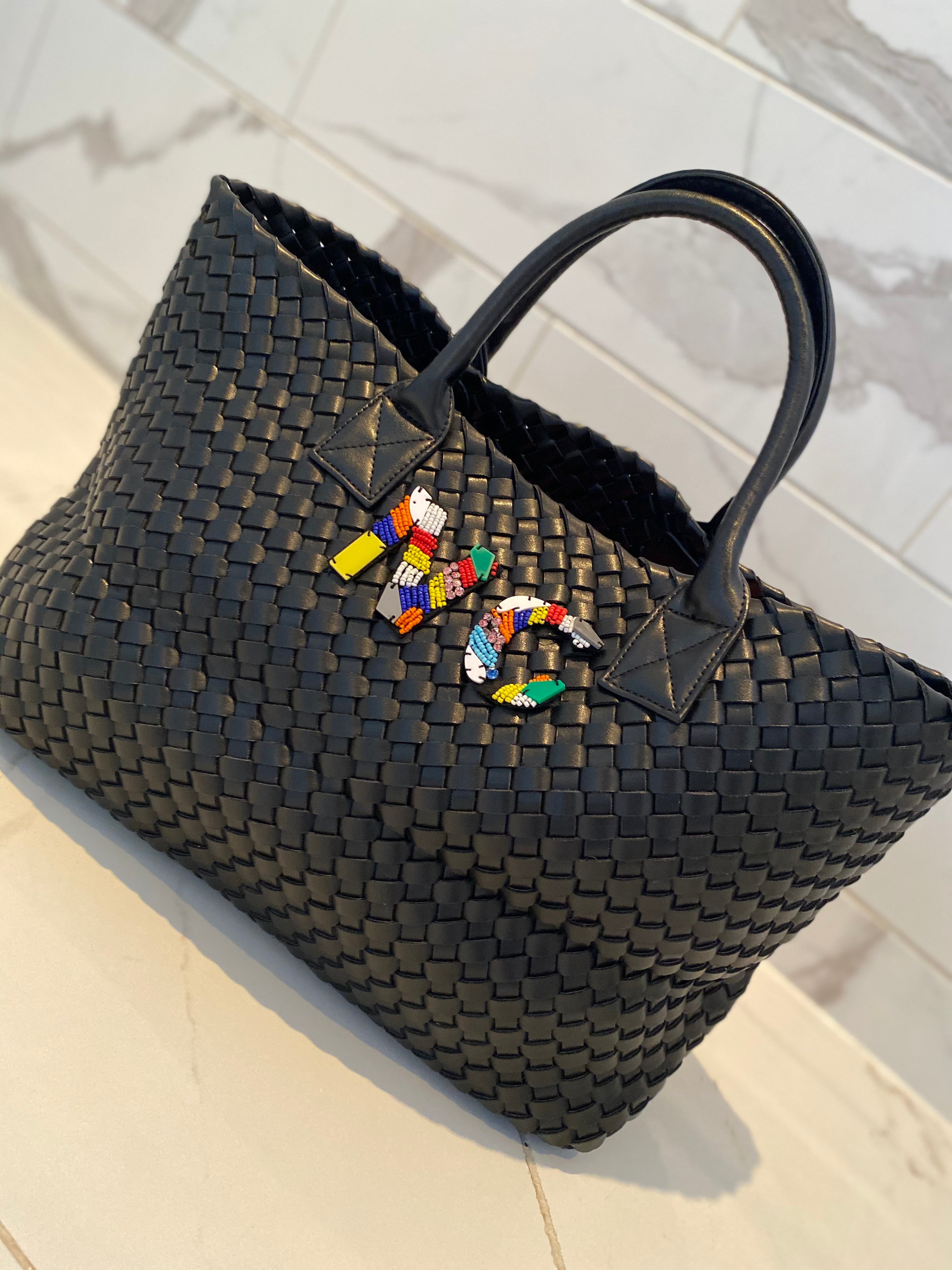 BLACK WOVEN SHOPPER BAG