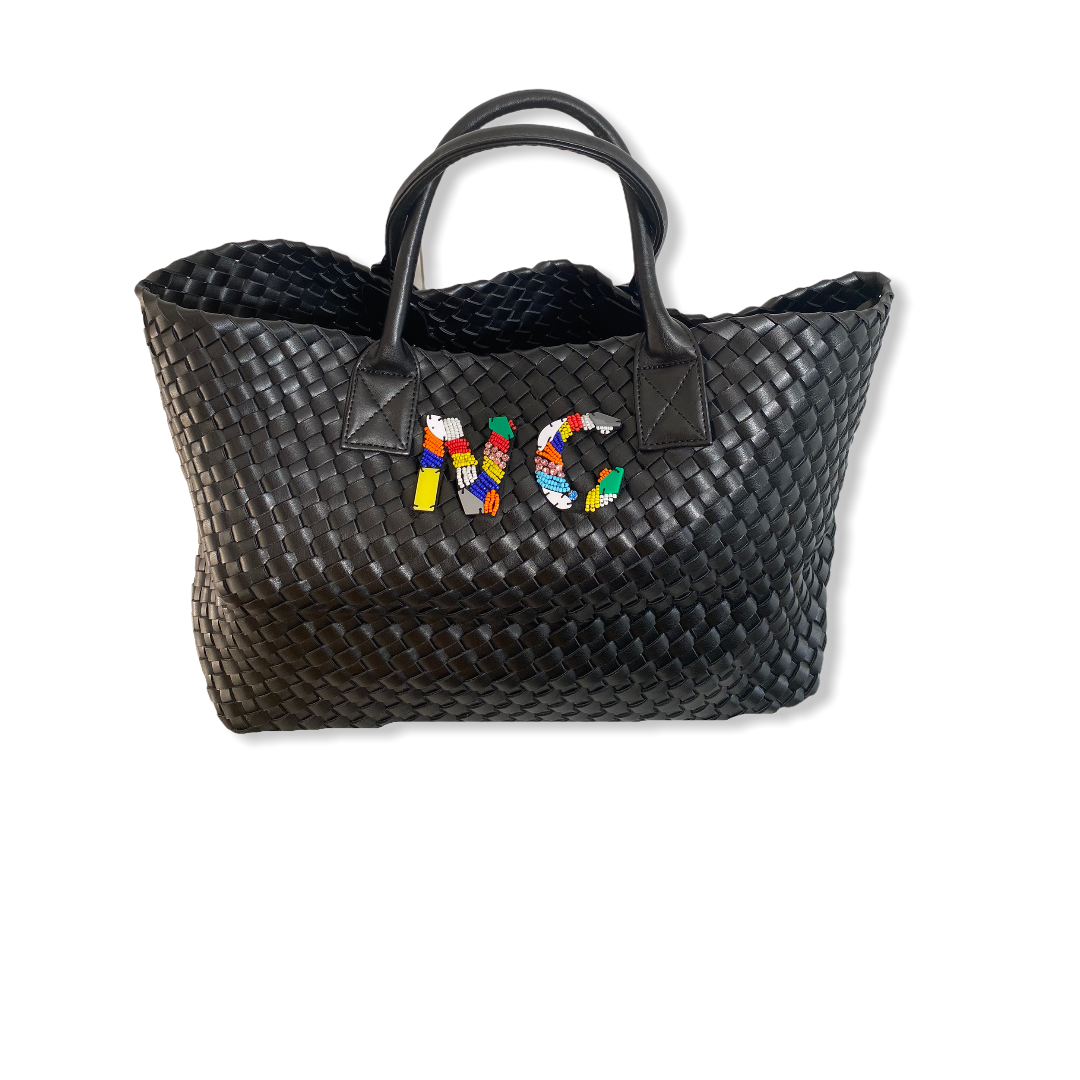 BLACK WOVEN SHOPPER BAG