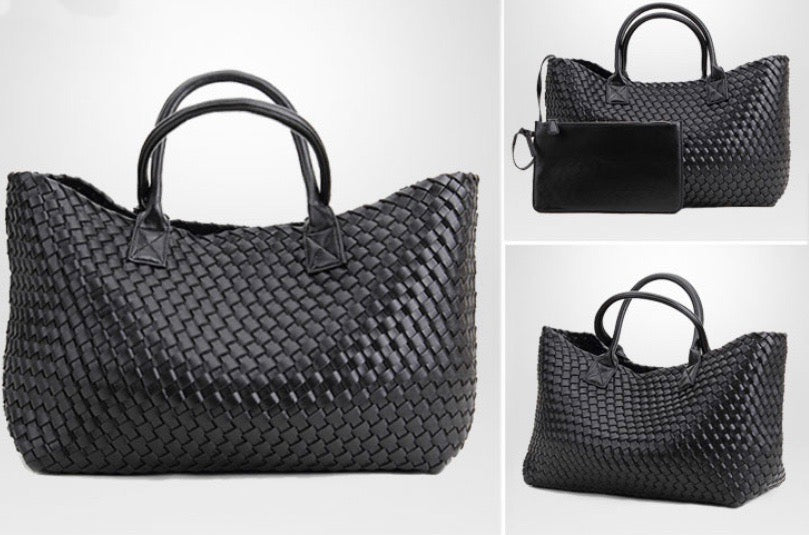 BLACK WOVEN SHOPPER BAG