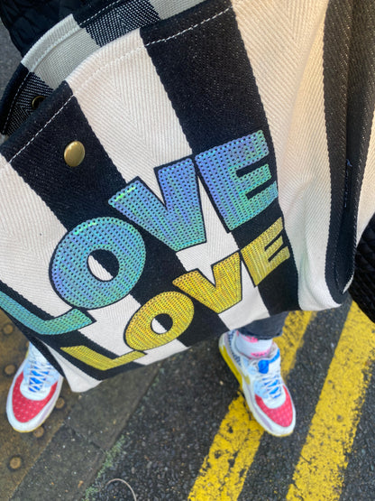 LOVE LOVE sequin bag - black stripe